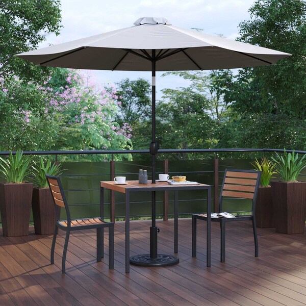 Flash Furniture Faux Teak 35" Table-Gray Umbrella-Base-2 Chairs XU-DG-810060362-UB19BGY-GG - main